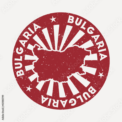Bulgaria stamp. Travel red rubber stamp with the map of country, vector illustration. Can be used as insignia, logotype, label, sticker or badge of Bulgaria.