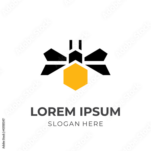 honey bee logo template with flat black and yellow color style