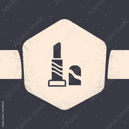 Grunge Lipstick icon isolated on grey background. 8 March. International Happy Women Day. Monochrome vintage drawing. Vector