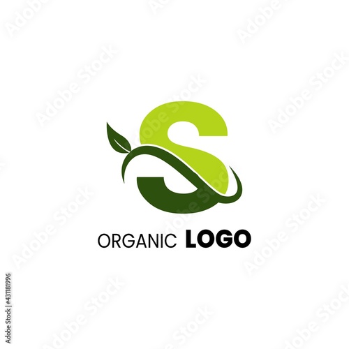 alphabet capital logo. Creative design concept green color with organic plant photo