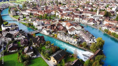 City of Interlaken in Switzerland - amazing drone footage photo