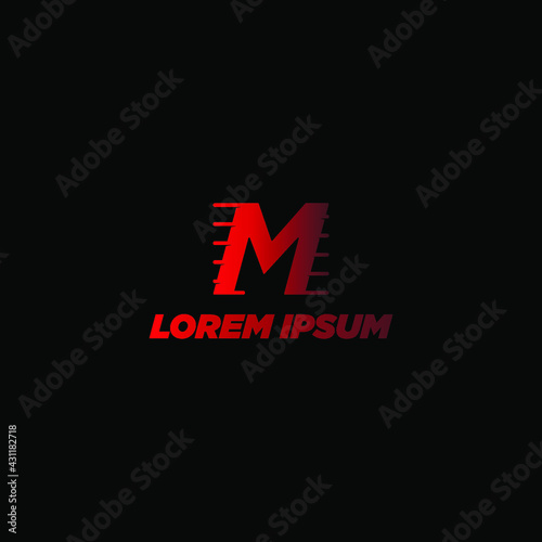 Italic M letter logo design template with action and speed vibe vector