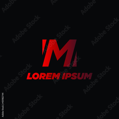 Italic M letter logo design template with action and speed vibe vector