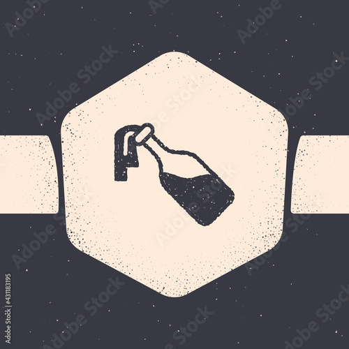 Grunge Cocktail molotov icon isolated on grey background. Monochrome vintage drawing. Vector