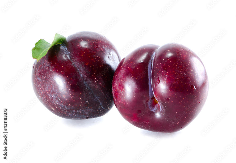 Two plums on a white background.Two plums on a white background.