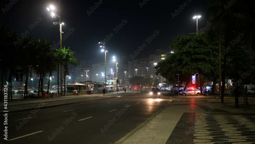 Avenida Atlantica in the early morning. Rio de Janeiro