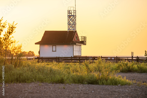 Photography Toronto's iconic Leuty Lifeguard Station just after dawn in the summer time