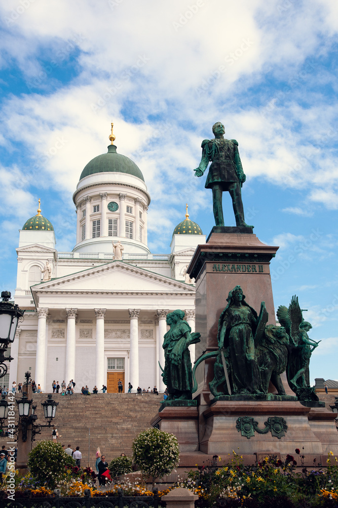 Finland, Helsinki - August 06, 2019: casual view on the Helsinki Senate Square street and architecture