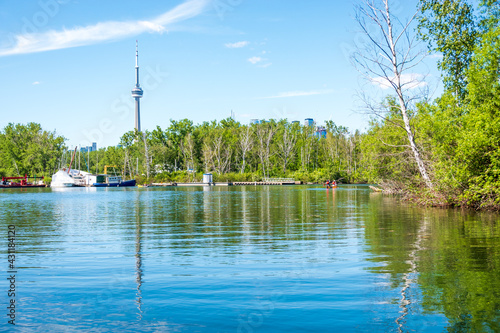 The CN Tower seen from Long Pond on the Toronto Islands.