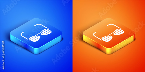 Isometric Glasses for the blind and visually impaired icon isolated on blue and orange background. Square button. Vector
