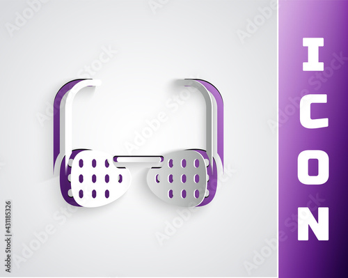 Paper cut Glasses for the blind and visually impaired icon isolated on grey background. Paper art style. Vector