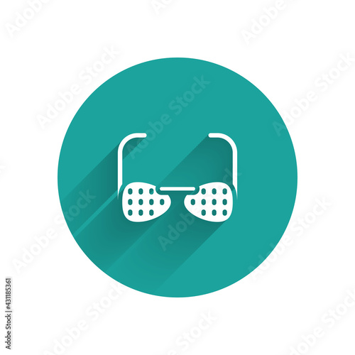 White Glasses for the blind and visually impaired icon isolated with long shadow. Green circle button. Vector