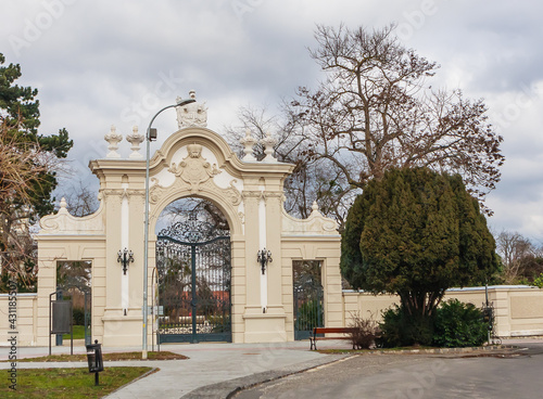Gate at Festetics Palace, Baroque style, in Keszthely, Lake Balaton area, Central Transdanubia, Hungary, Central Europe