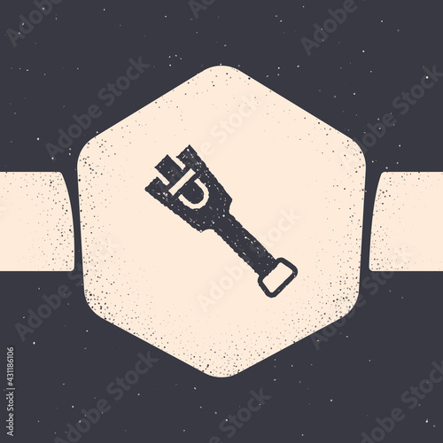 Grunge Prosthesis leg icon isolated on grey background. Futuristic concept of bionic leg, robotic mechanical leg. Monochrome vintage drawing. Vector