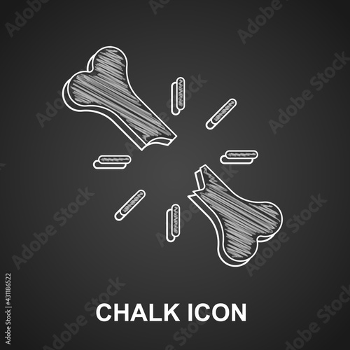 Chalk Human broken bone icon isolated on black background. Vector