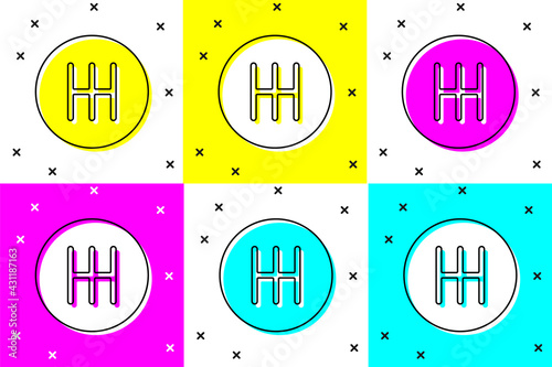 Set Gear shifter icon isolated on color background. Transmission icon. Vector