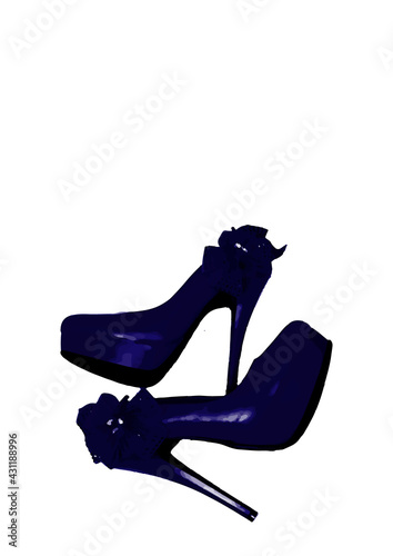 Dressed shoes on the platform with a bow on a high thin heel. Shoes. Blue