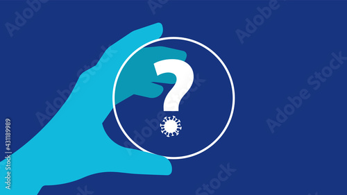 Petri dish with question mark. Chemical experiment or research in laboratory environment. Modern vector illustration for poster, banner, cover.
