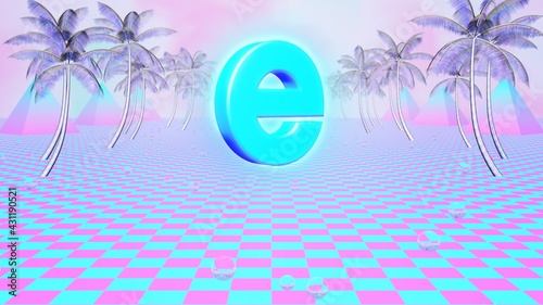 Aesthetic Vaporwave Floating Internet E Logo with Pink Palm Trees - Abstract Background Texture photo