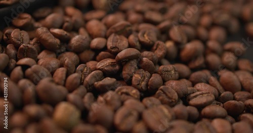 Close up of organic roasted coffee beans 