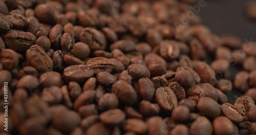 Close up of organic roasted coffee beans 