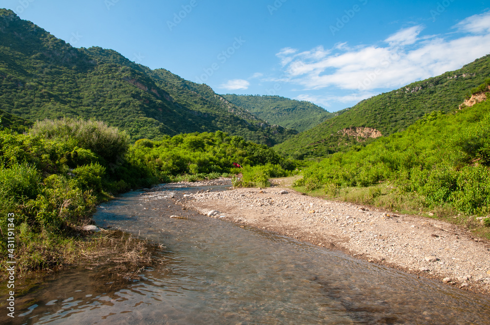 green forest and river waterfalls, in the mountains of Islamabad, Kalagar Village, Margalla mountains