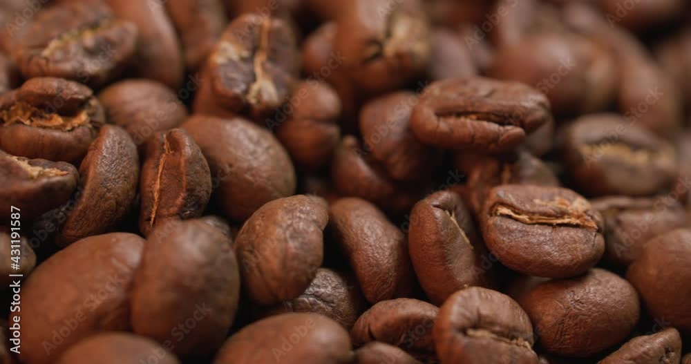 Close up of organic roasted coffee beans 