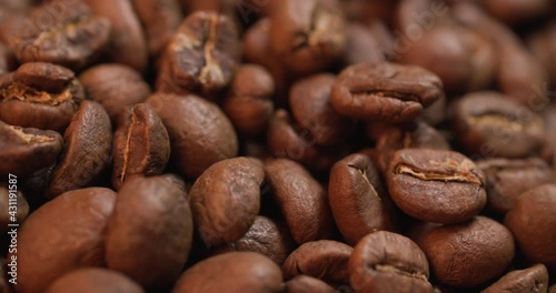 Close up of organic roasted coffee beans 