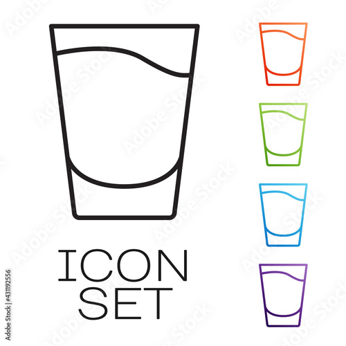 Black line Shot glass icon isolated on white background. Set icons colorful. Vector