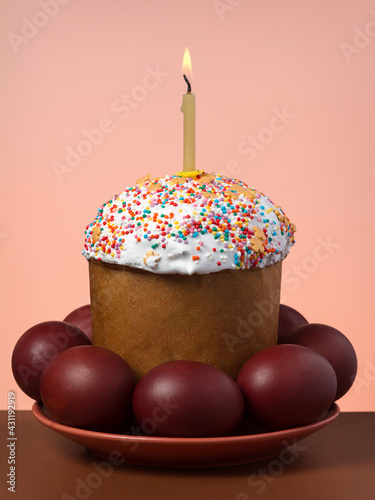 Easter cake with eggs on a plate