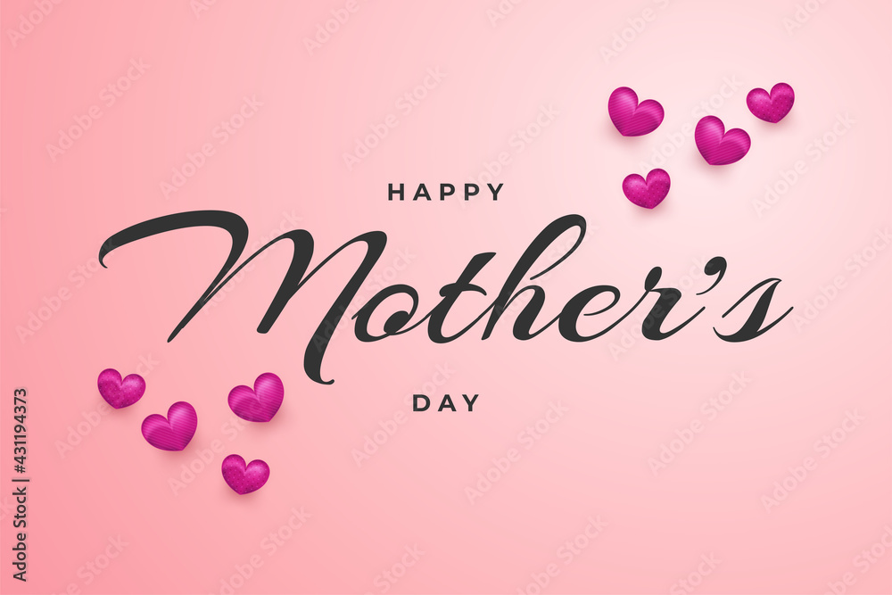 Mother's Day Greeting Card. Vector Banner with Hearts For Mother's Day Celebration. Love Symbol and Calligraphy Text