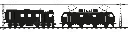 Diesel locomotive and electric locomotive. Flat vector illustration isolated on white