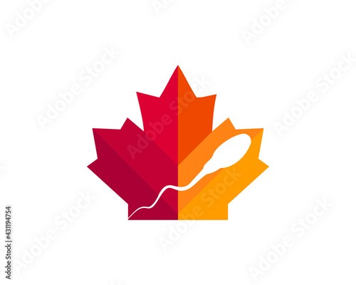 Maple Sperm Cell logo design. Canadian Sperm Cell logo. Red Maple leaf with Sperm Cell vector