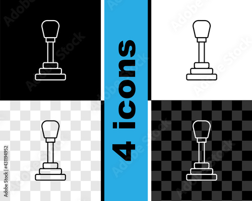 Set line Gear shifter icon isolated on black and white, transparent background. Manual transmission icon. Vector