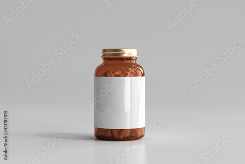 Amber medicine pills bottle 3D Rendering