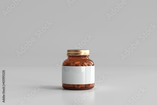 Amber medicine pills bottle 3D Rendering