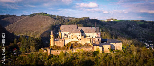 Ancient Vianden Castle in Luxemburg - aerial photography