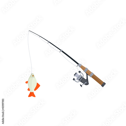 Fishing. Fish caught on a fishing rod, vector illustration