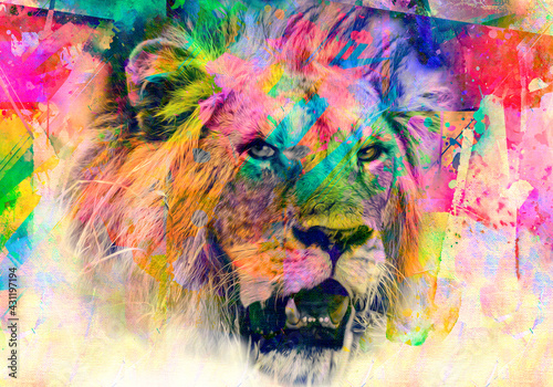 lion head with creative colorful abstract elements on light background