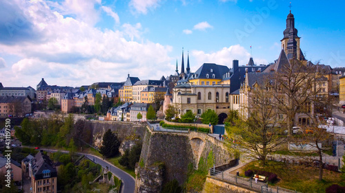 The historic buildings in the city of Luxemburg from above - aerial photography