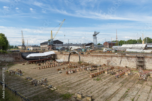 Finland . Panorama of the dry dock for the repair of marine vessels . Helsinki attractions . Scandinavia in the summer .