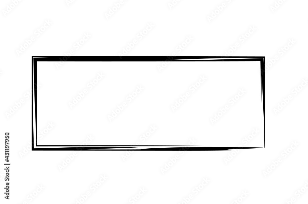 Rectangle grunge frame isolated on white background. Black ink border.