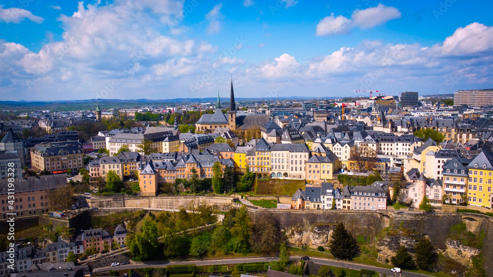 Amazing view over the city of Luxemburg from above - aerial photography