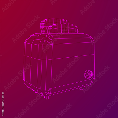 Toaster with two fried pieces of loaf prepared for a breakfast. Wireframe low poly mesh vector illustration.