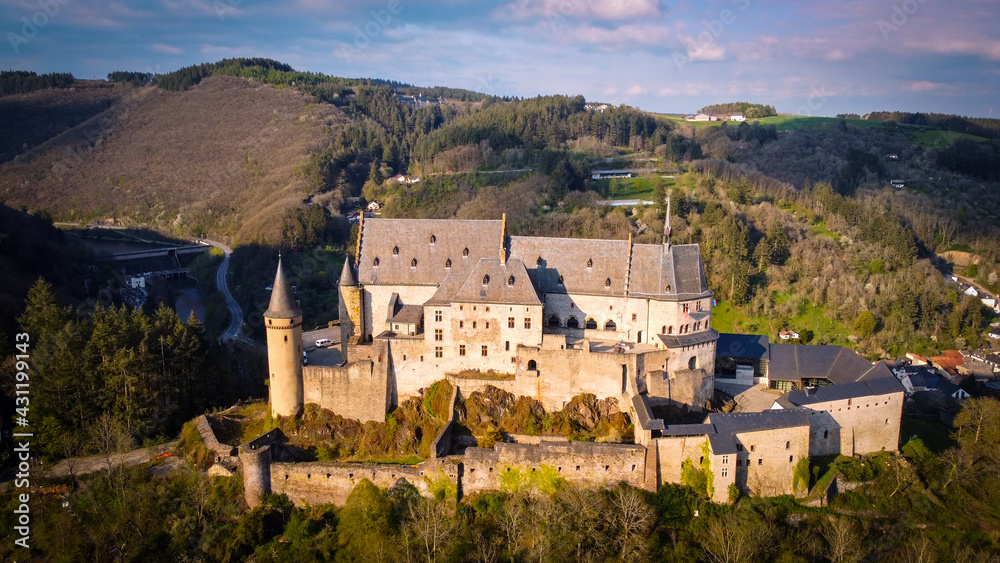 Famous Castle Vianden in Luxembourg - aerial photography
