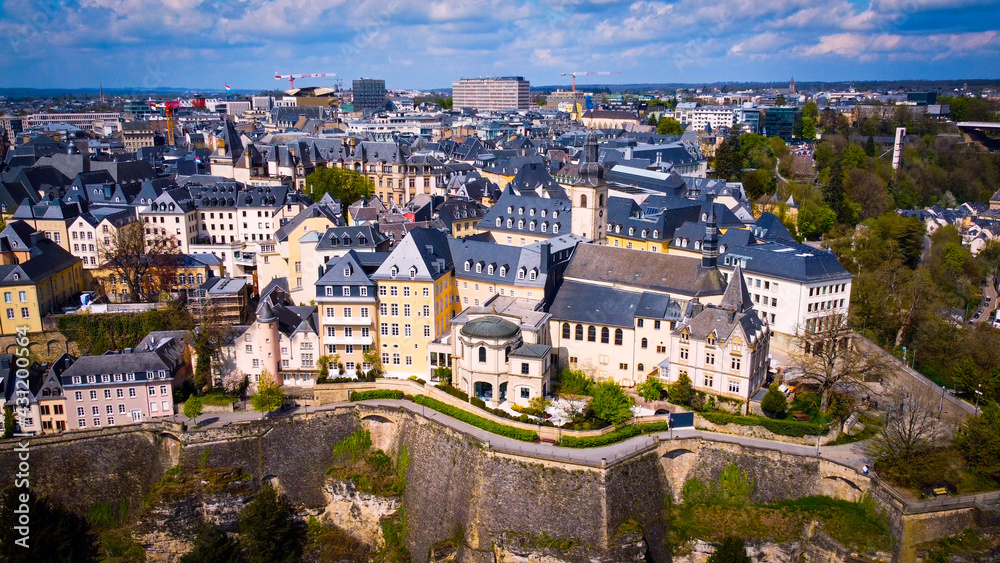 Amazing view over the city of Luxemburg from above - aerial photography
