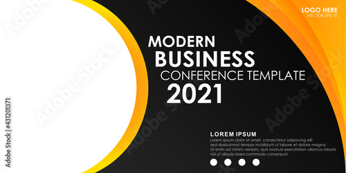 Abstract business banner design template. Modern black and yellow geometric background for business conference 2021. Vector
