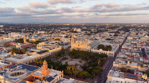 Merida Yucatan Mexico Cathedral at sunset photo