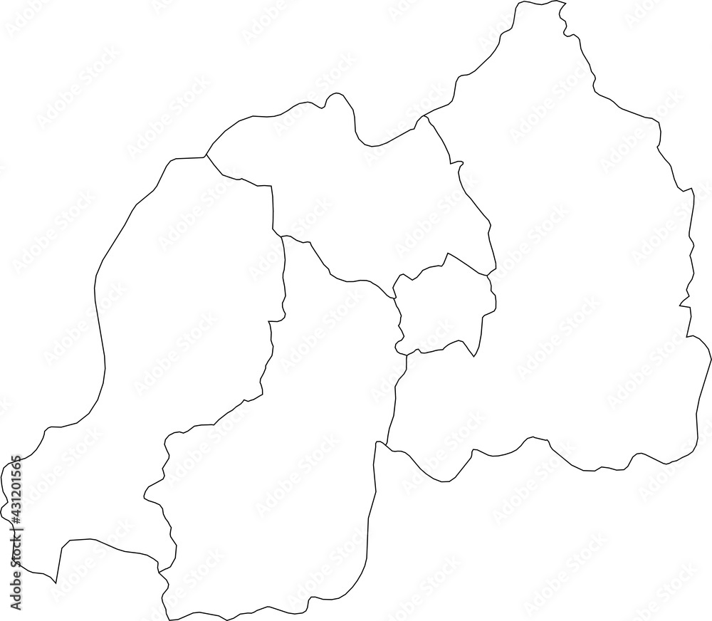 White blank vector map of the Republic of Rwanda with black borders of its provinces