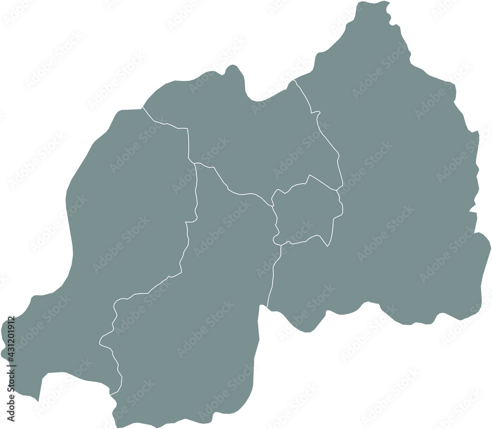 Gray vector map of the Republic of Rwanda with white borders of its provinces